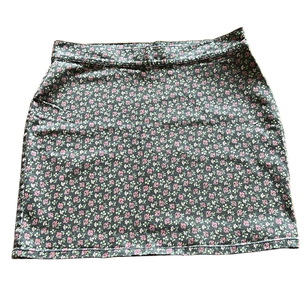 London Jean Green Floral Print Mini Skirt Woman Size 2 Cottagecore